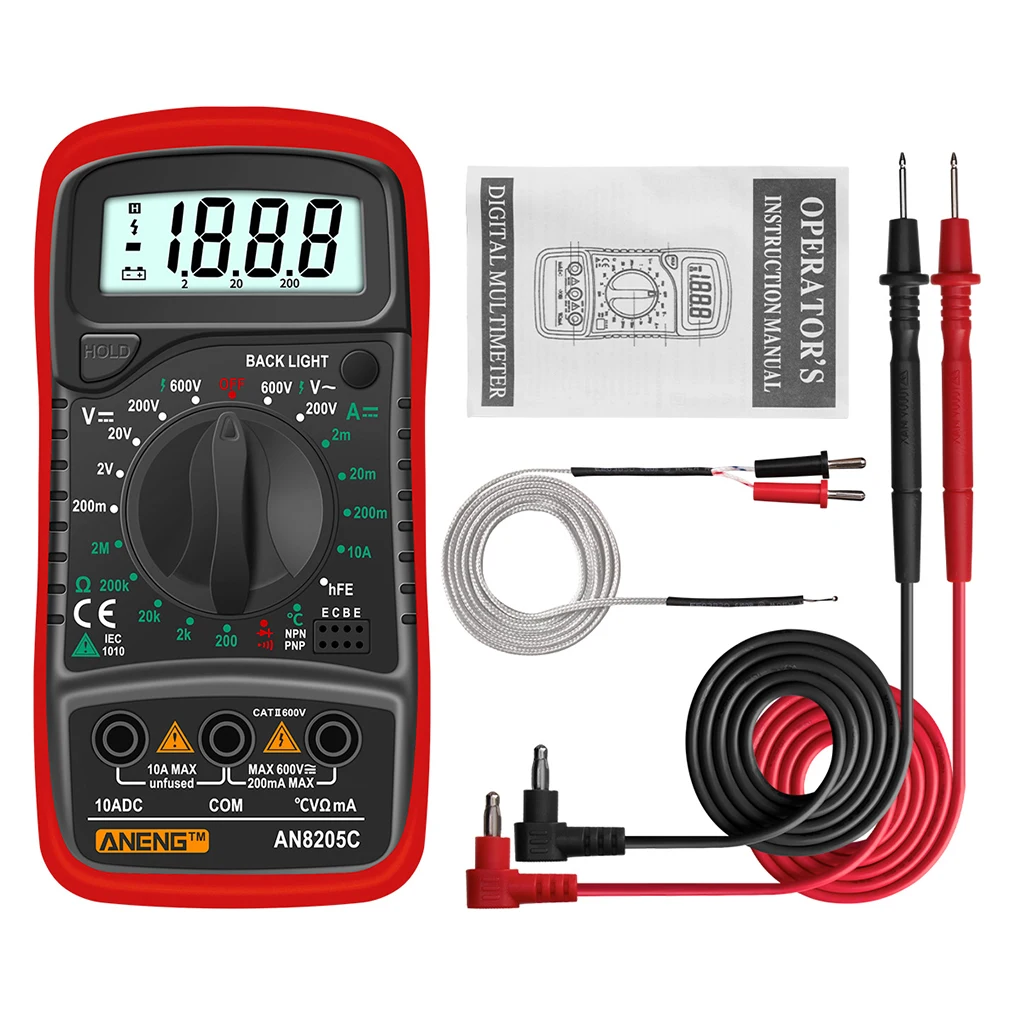 

ANENG AN8205C Multimeter Digital Display AC/DC Voltmeter Ammeter Triode Tester Battery Operated Electronic Detector Red