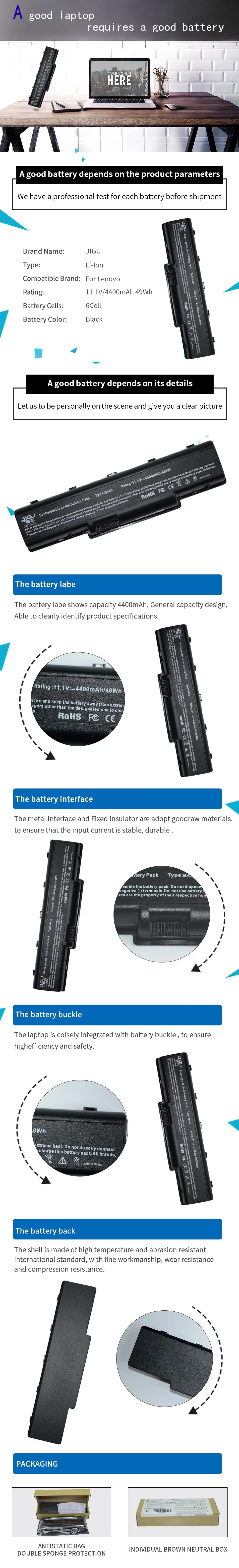 JIGU 6 ячеек Аккумулятор для ноутбука lenovo L09M6Y21 L09S6Y21 B450 B450A B450L 4400 мА/ч, 11,1 V
