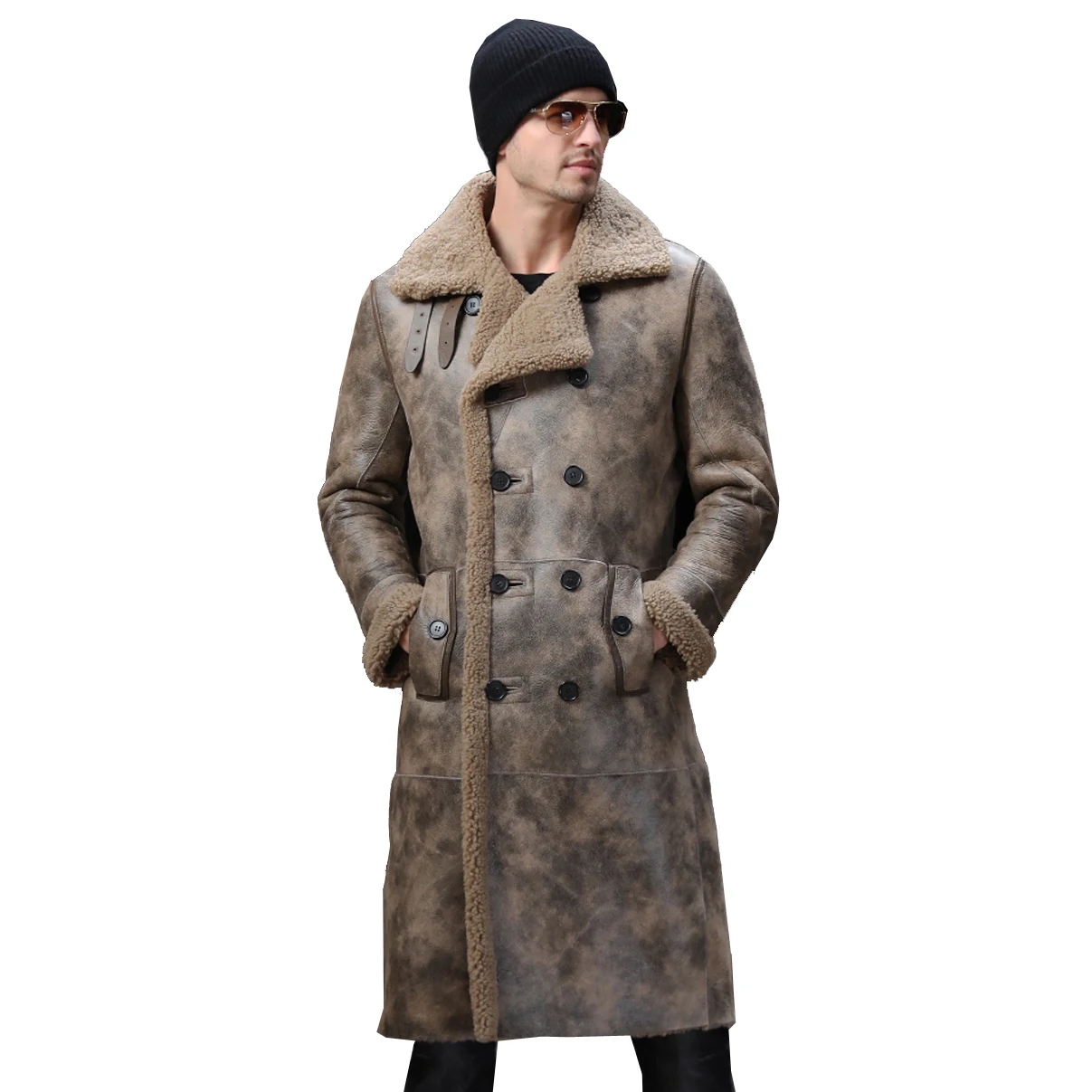 

Thicken Long Luxury Sheepskin Shearling Fur Men Fashion Formal Suit Collar Genuine Leather Outwear Winter Warm Real Fur Coat