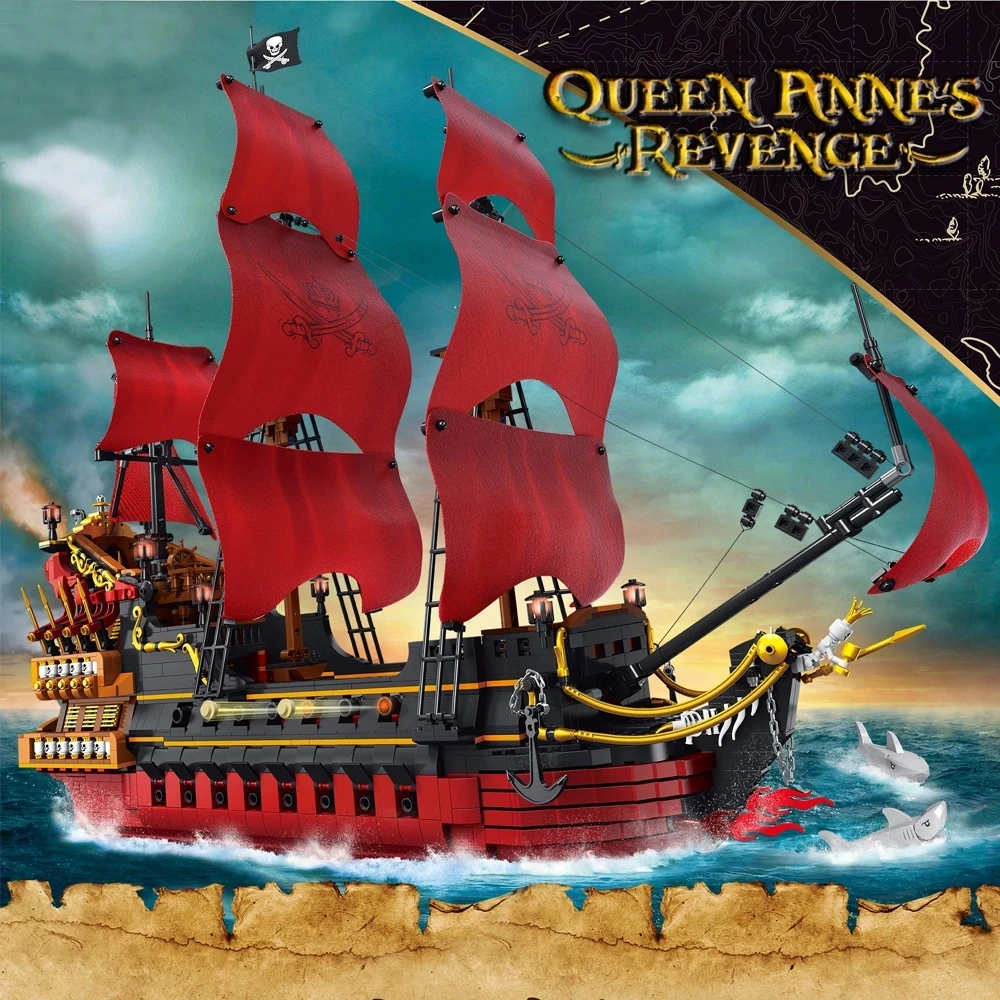 Idea Pirate Ship Building Blocks Creative Queen Annes Revenge Boat Bricks Model Set Toys For Kids Birthday Christmas Gift