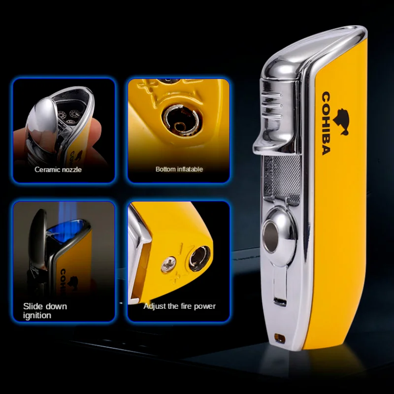 COHIBA зажигалка для сигар 3 струи пламени газофонарь Бутановая Зажигалка резак