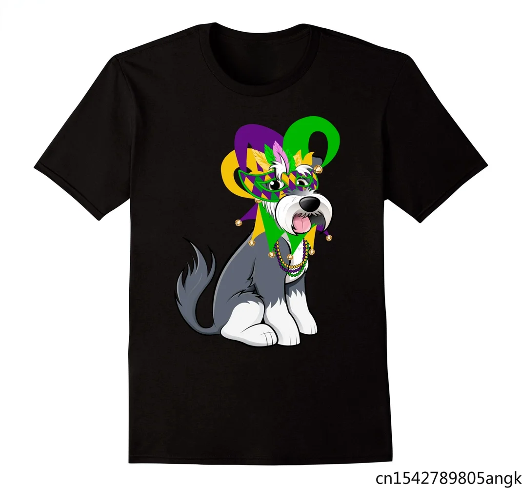 

Mardi Gras Schnauzer Dog T-shirt Funny Mardi Gras Harajuku Streetwear Men Short Sleeve O-neck Tops