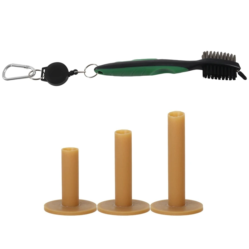 

New-3 Piece Golf Tees Coffee Durable Tee Driving Range 60/ 70/ 80 mm & 1x Golf Club Cleaning Brush & Groove Cleaner