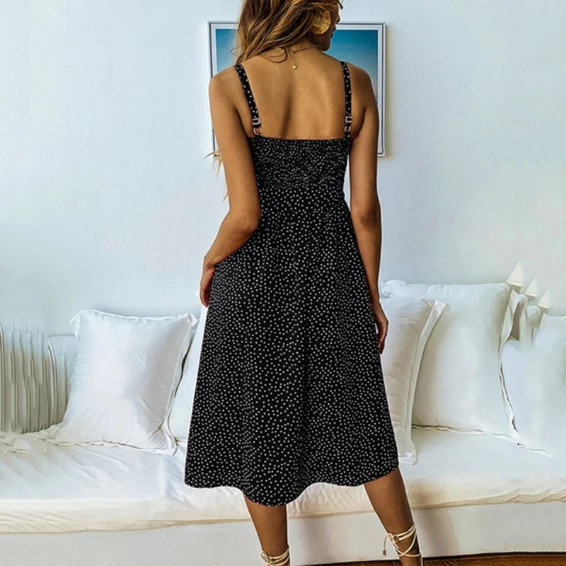 Женская летняя блузка 2020 сексуальная на бретельках в богемном стиле горошек с