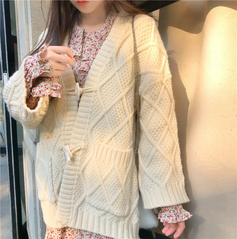 Unif Cardigan Winter Lazy Gentle Wind Button Sweater Coat Women's Spring Loose Medium Long Jum |