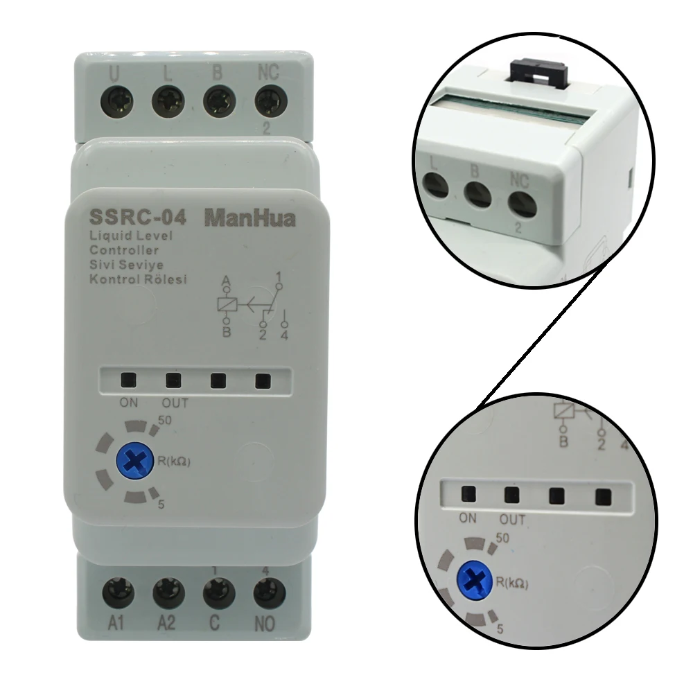 Manhua 220/230VAC 50/60Hz DIN rail SSRC-04 регулятор уровня жидкости Регулируемый 5-50k Ω