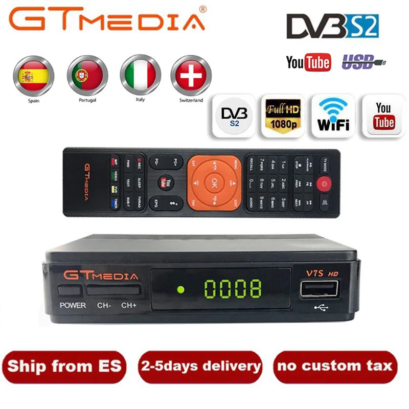 Горячая DVB S2 GTMedia V7S HD спутниковый ресивер FTA 1080p супер декодер для Испании ТВ