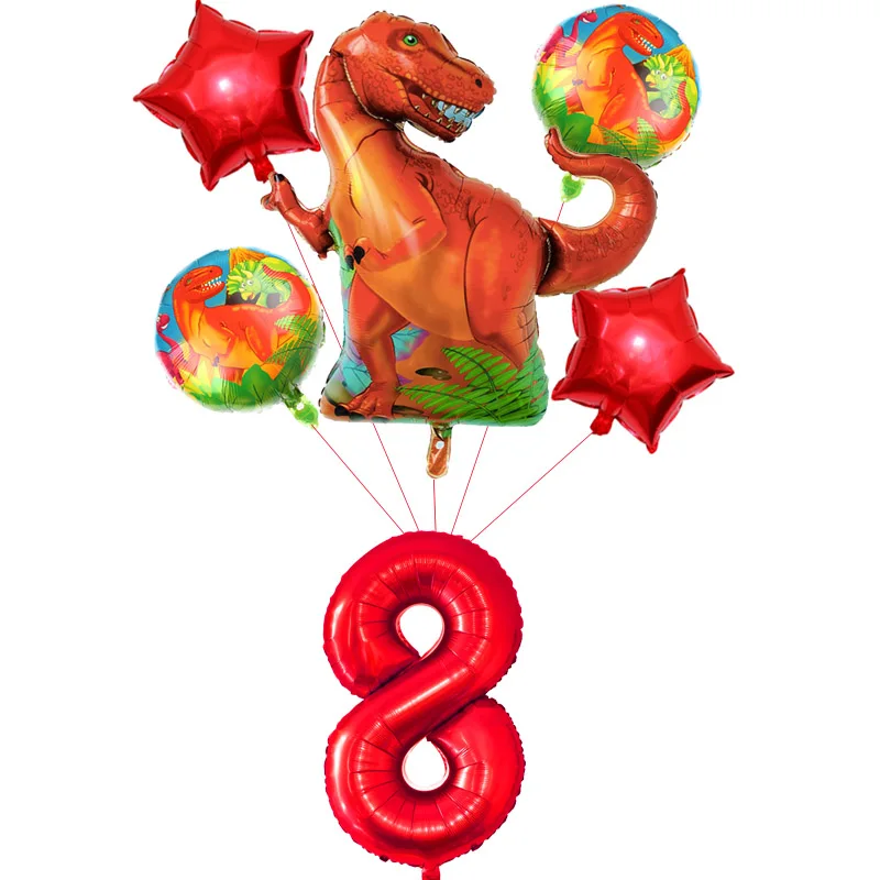 6pcs Red 8 years Фольга динозавр шары динозавров вечерние Happy День рождения украшения для детей из фильма «Парк Юрского периода»; украшения в виде животных воздушные шарики, детские игрушки - Цвет: 6pcs Red 8 years