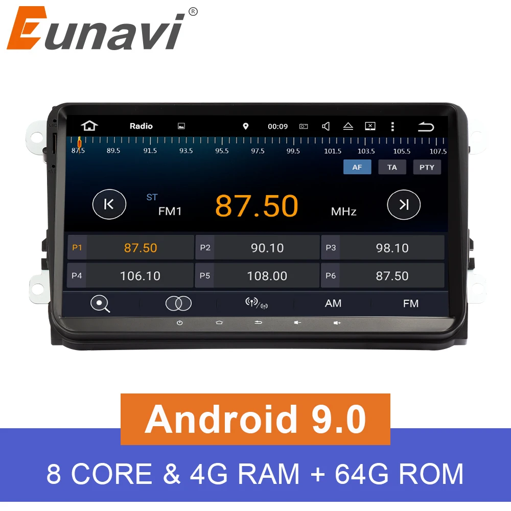 Eunavi 2 Din 9 ''Android 9,0 4G ram автомобильное радио стерео gps Navi для VW Passat B6 CC Polo GOLF 5 6 Touran Jetta Tiguan Magotan Seat