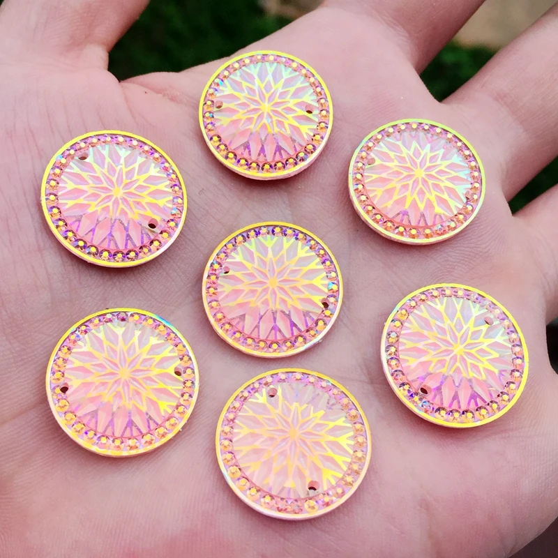 100 шт./лот 20 мм с двумя отверстиями пришитые полимерные Стразы AB Пришивные цветы