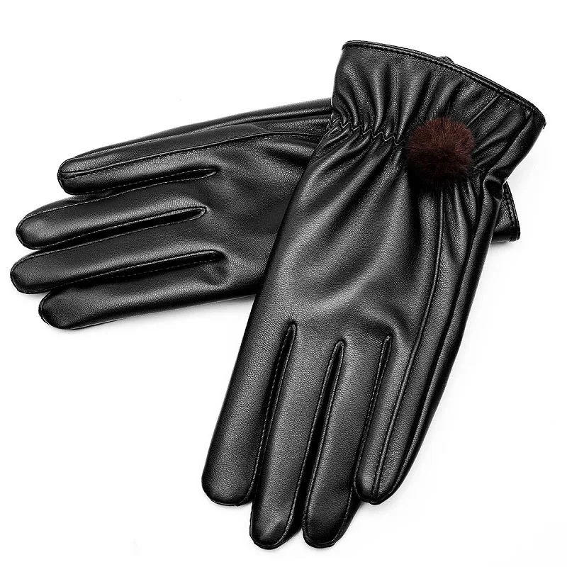 Black BISON DENIM Новые женские перчатки из искусственной кожи мягкие толстые теплые перчатки зима осень дамские модные брендовые перчатки с сенсорным экраном S020 - Цвет: Black