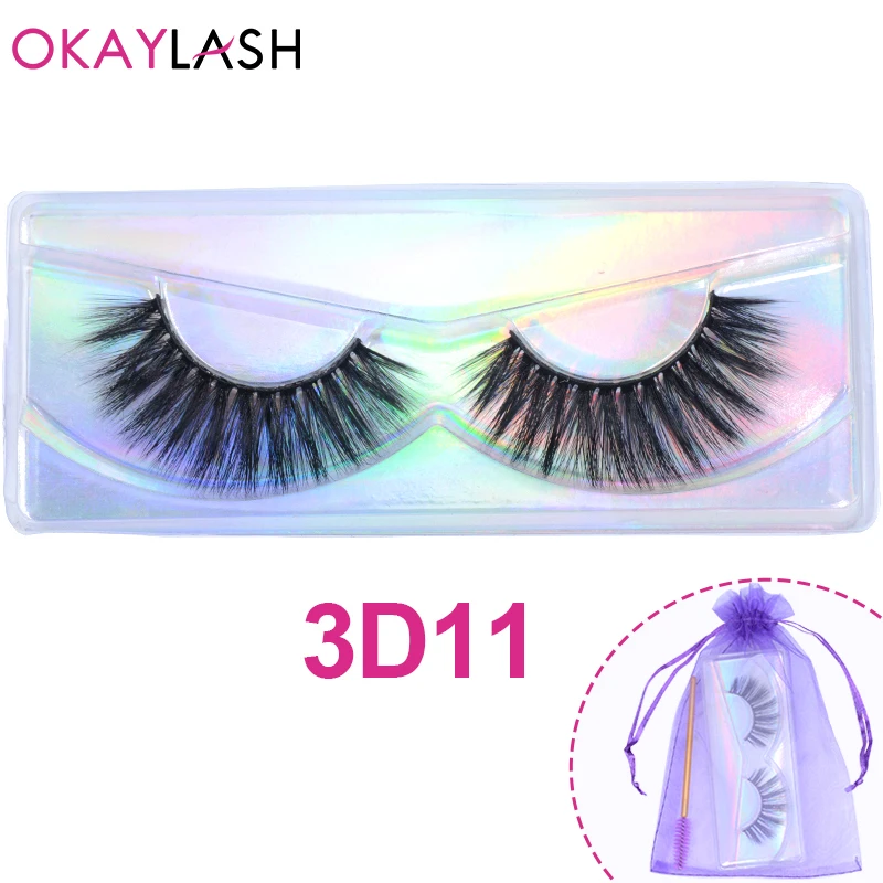 Ресницы OKAYLASH 3D из искусственной норки с пурпурным мешочком и тушью натуральные