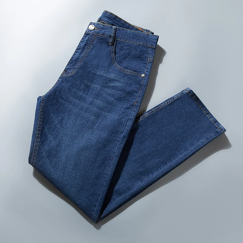 

Oversized Size 44 46 48 Spring Autumn New Men's Business Jeans Fashion Straight Regular Blue Stretch Denim Trousers Male 3 Model
