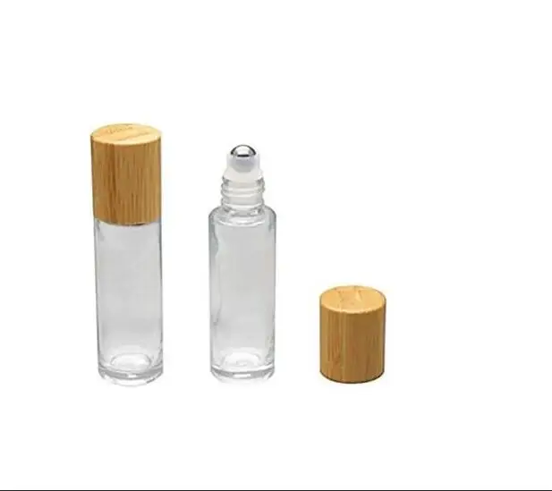 Doterra essential oil cosmetic package eye cream 10ml clear round glass roll on bottle with bamboo cap for perfume essential oil