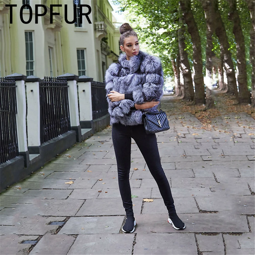TOPFUR новые модные зимние женские короткие пальто из натурального меха для женщин верхняя одежда из натурального меха серебристой лисы и пальто Базовые Куртки