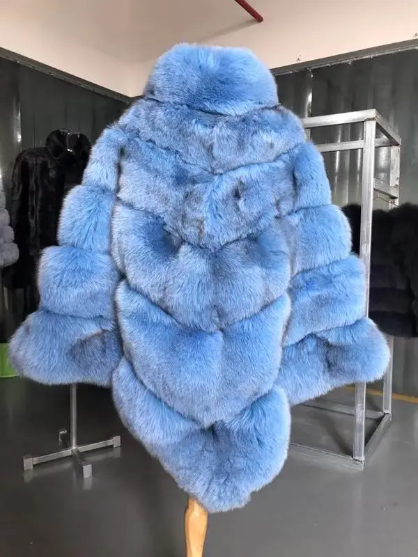 Blue Furealux, женское пончо с мехом лисы, Воротник из натурального Лисьего меха, теплая накидка из цельной кожи, модное Стильное зимнее теплое пальто - Цвет: Blue