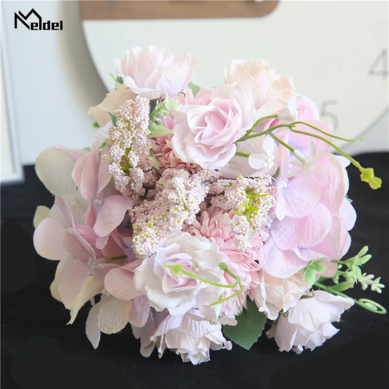 10 головок Мини искусственная Роза Гортензия Шелковый букет цветов Свадебная