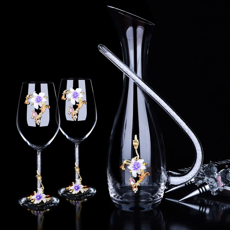European  High-grade Enamel Red Wine Cup Set Crystal Champagne Glasses  Decanter Wine Glass Goblet for Wedding Party Supplies