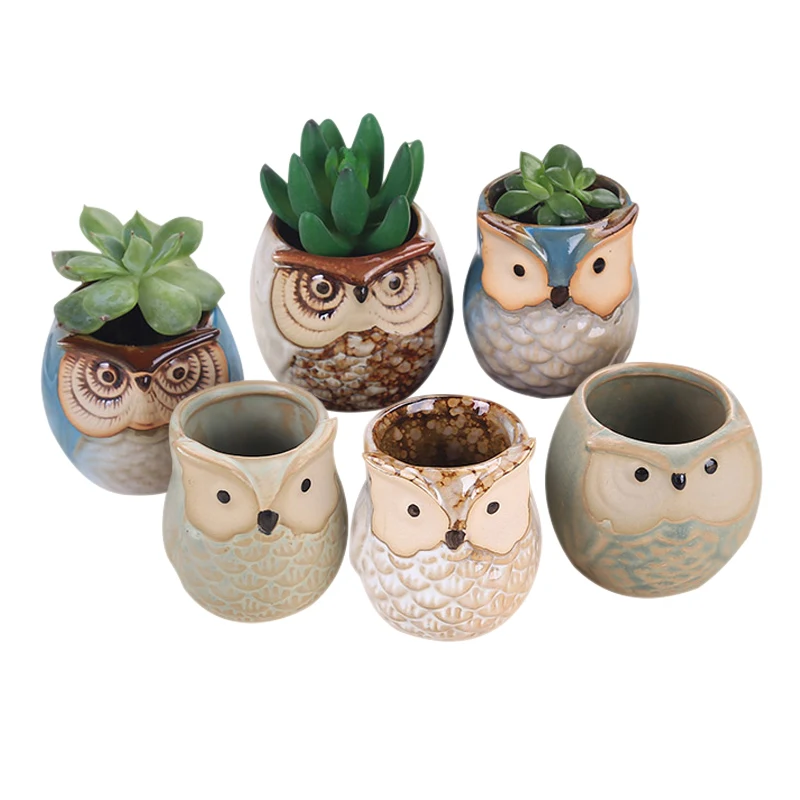 

6Pcs/Set Ceramic Owl Pot Succulent Plant Cactus Flower Pot Container Decorative Gardening Planter Living Room Bonsai Pots Hogard