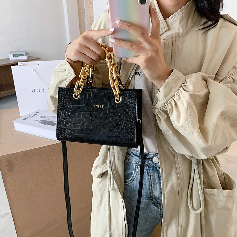 

Gold Chain Stone Pattern Leather Crossbody Bags For Women Designer Small Handbags Chain Shoulder Messenger Bag Mini Purses