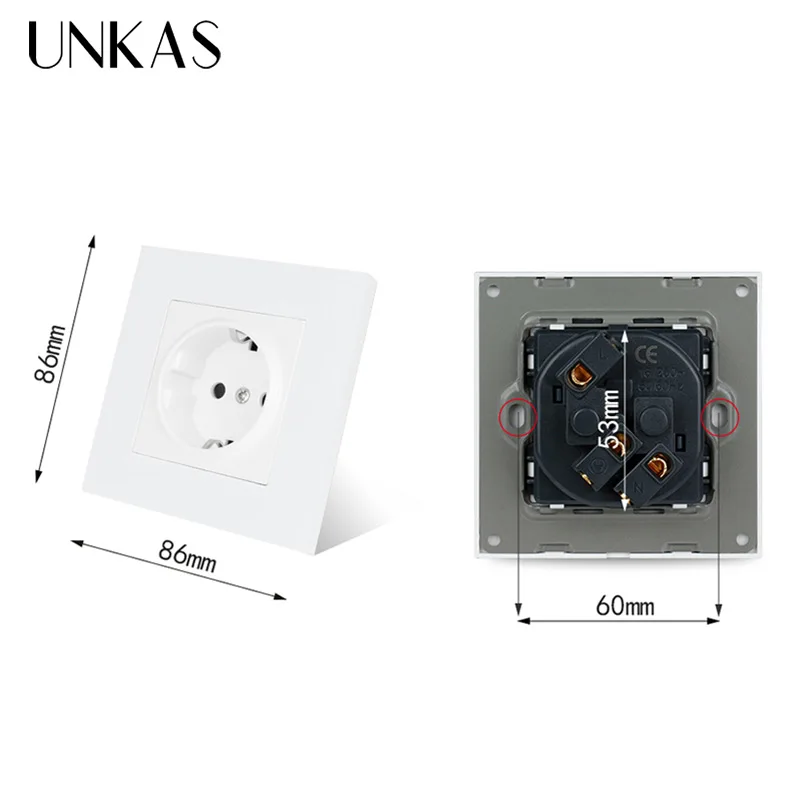 Пластиковая панельная настенная розетка UNKAS из поликарбоната с заземлением 16 А