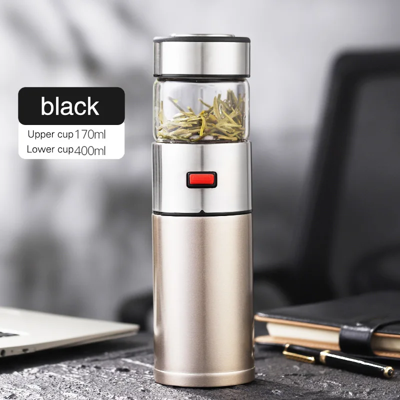 Black ONEISALL 570ml Stainless Steel Thermos Bottle Thermocup Tea Vaccum Flasks Christmas Gift Thermal Mug With Tea Insufer For Office - Color: Black