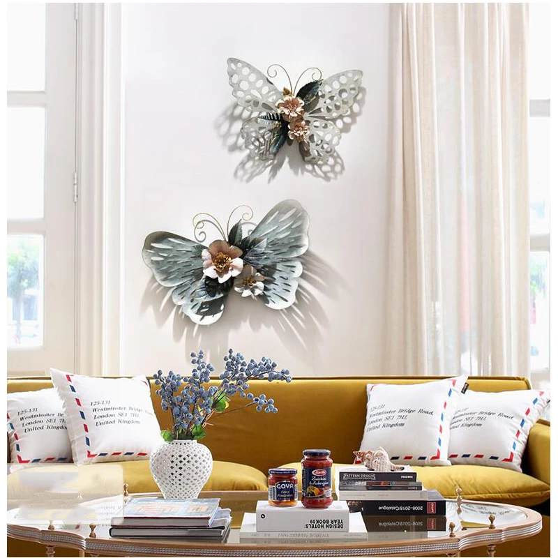 

Modern Wrought Iron Butterfly Wall Decoration Wall Hanging Crafts Livingroom Sofa Background Wall Sticker Mural Ornaments Decor