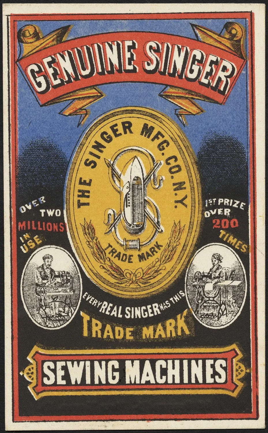 

400X300MM genuine-singer-sewing-machines-vintage-advertising-poster-1885 jumbo fridge magnet SFM-0356