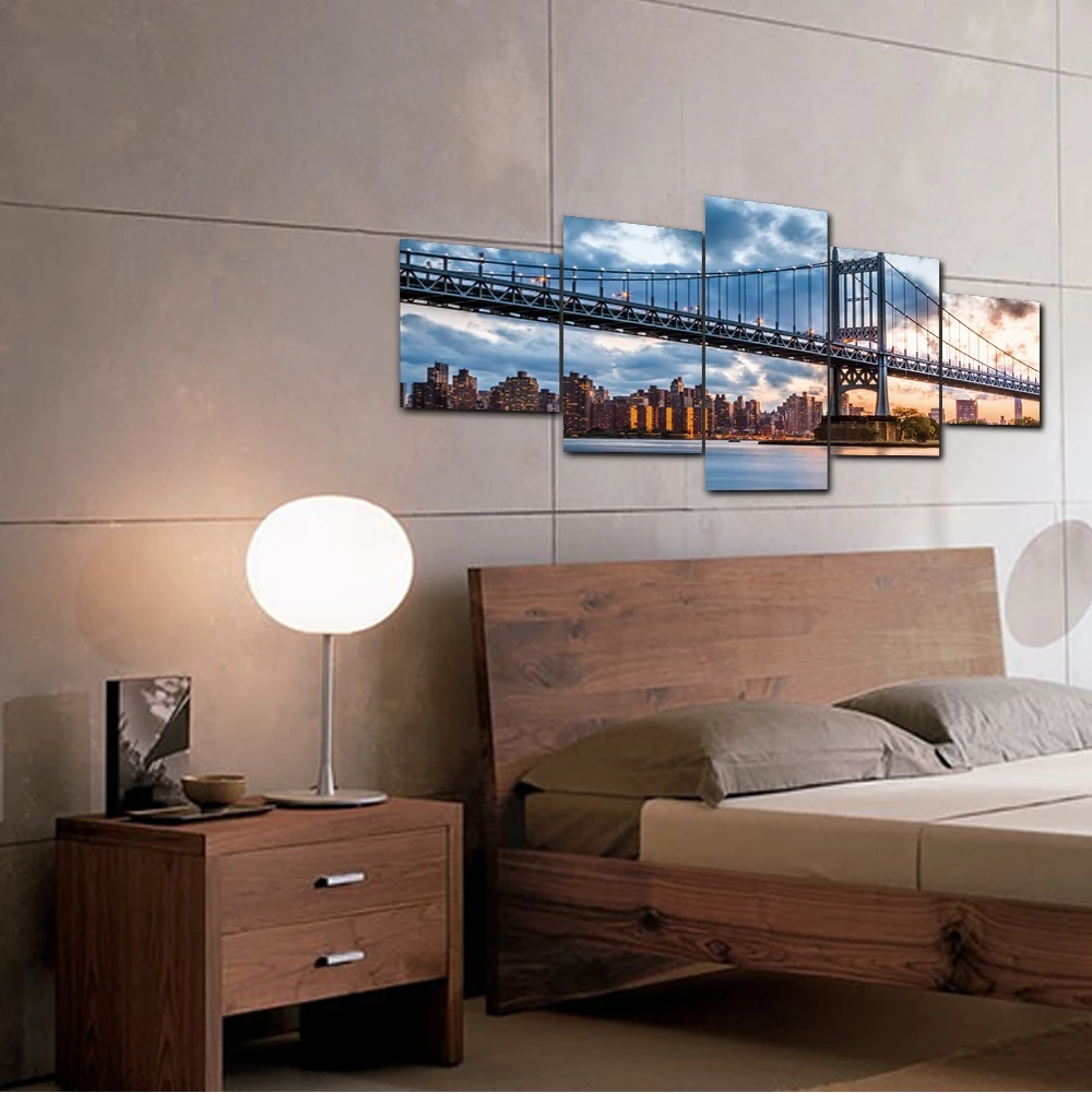 Laeacco 5 Панель Холст Живопись каллиграфия мост с освещением постер городом стены