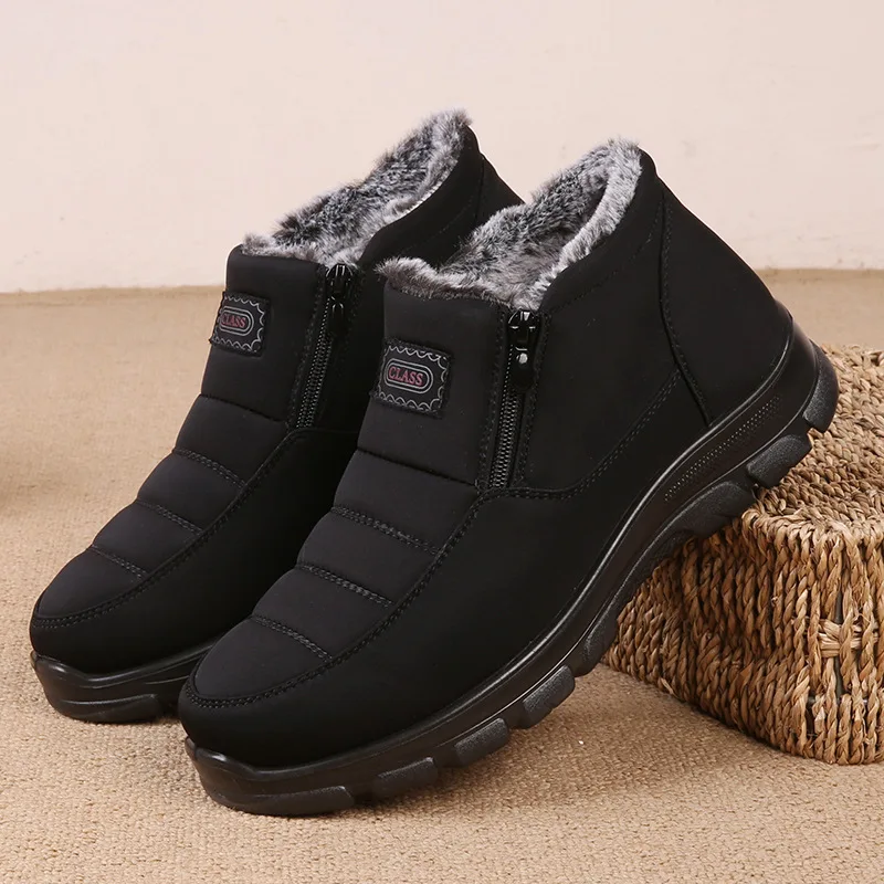 

Зимние теплые ботинки на толстой подошве для пары, уличные повседневные короткие ботинки с бархатной подкладкой и боковой молнией, прочная ...