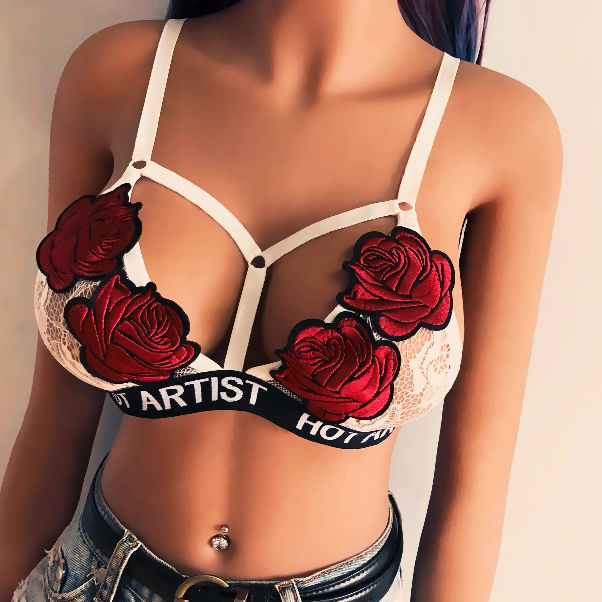 Сексуальный женский кружевной Бандаж с вышивкой розы цветочный бюстгальтер без