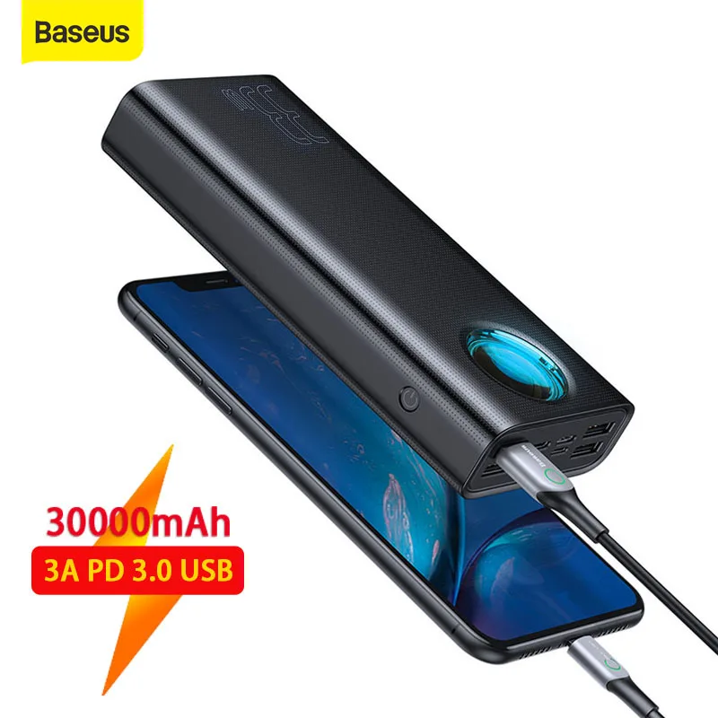 Baseus Power Bank 30000 мАч Быстрая зарядка 3 0 QC Powerbank PD USB быстрая портативный внешний