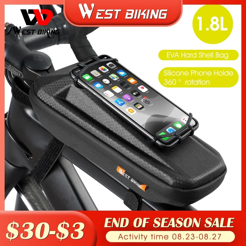 

WEST BIKING Bicycle Bag Rainproof Bike Accessories Frame Front Top Tube Cycling Bag With 360 Degree Rotate Silicone Phone Holder