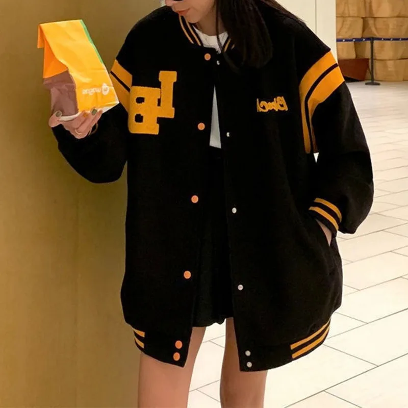 

Womens Coats and Jackets High Street Hip Hop Baseball Uniforms Street Casual Coat Loose Stitching Jacket Tops 2021 Summer Men
