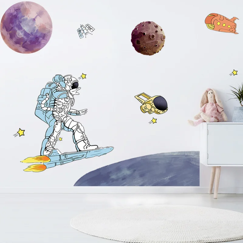 Мультяшная космическая планета астронавт Настенная Наклейка для детской