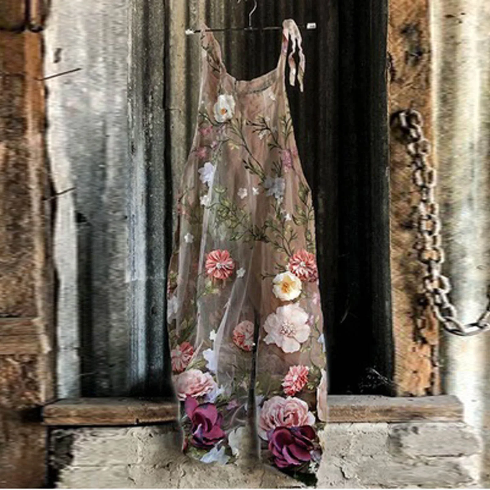 Женский комбинезон размера плюс свободного кроя в этническом стиле С открытыми