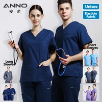 anno elasticity cotton spandex body nurse uniform for women men scrubs suit dental hospital set work wear beauty salon clothing