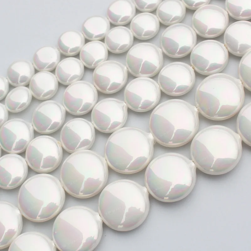 Белый жемчуг в форме монет 15 дюймов для изготовления ювелирных изделий своими