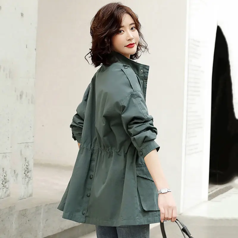 

Female 2021 Spring Autumn Plus Size 4XL Women's Trench Coat With Lining Windbreaker Solid Zipper Stand-up Collar Jacket T119