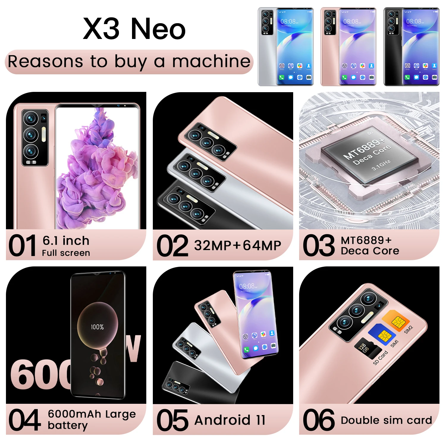 global version new 5g 6 1 inch screen smartphone 16gb512gb for oppo find x3 neo cellphone huawei xiaomi samsung mobile phone free global shipping