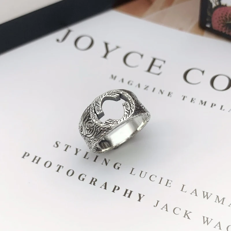 

TIFULOVE 100% s925 sterling silver ring with hollow design. Classic logo charm original jewelry, gift for girlfriend