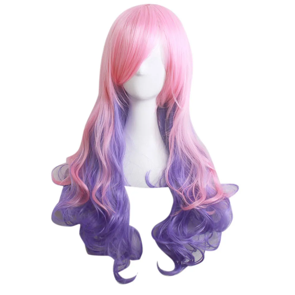 

Цветные парики длинные завитые волнистые волосы женский синтетический парик высокотемпературное волокно розовый фиолетовый градиентный ...