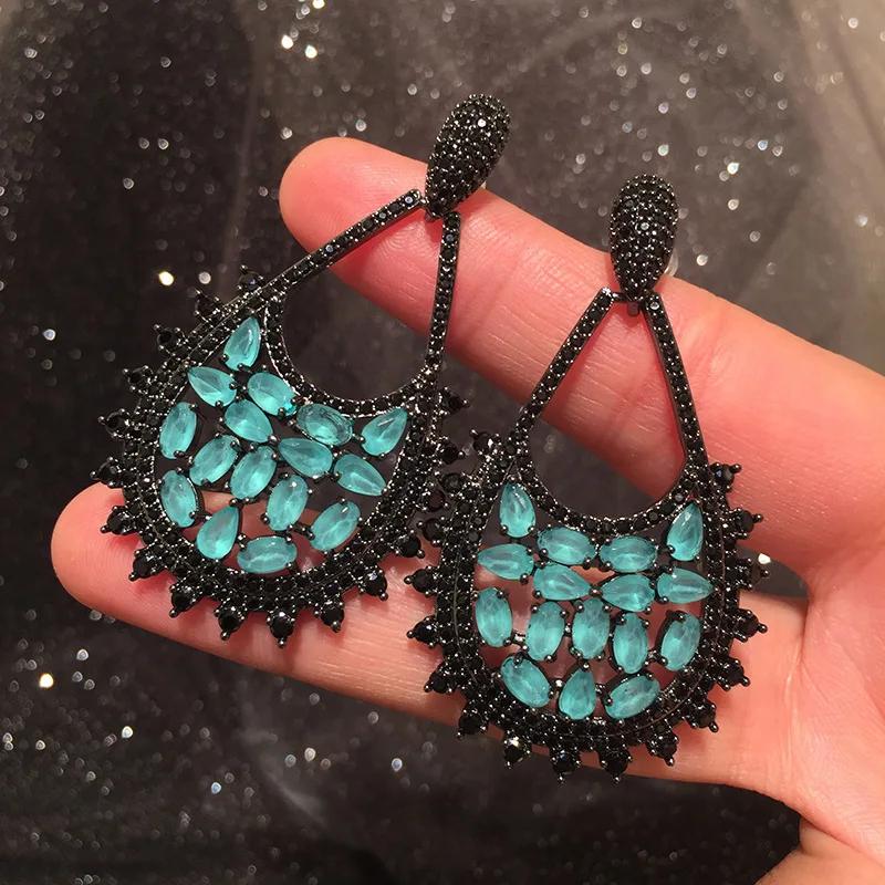 Роскошные модные черные и синие cz Большие серьги-капли для женщин | Украшения
