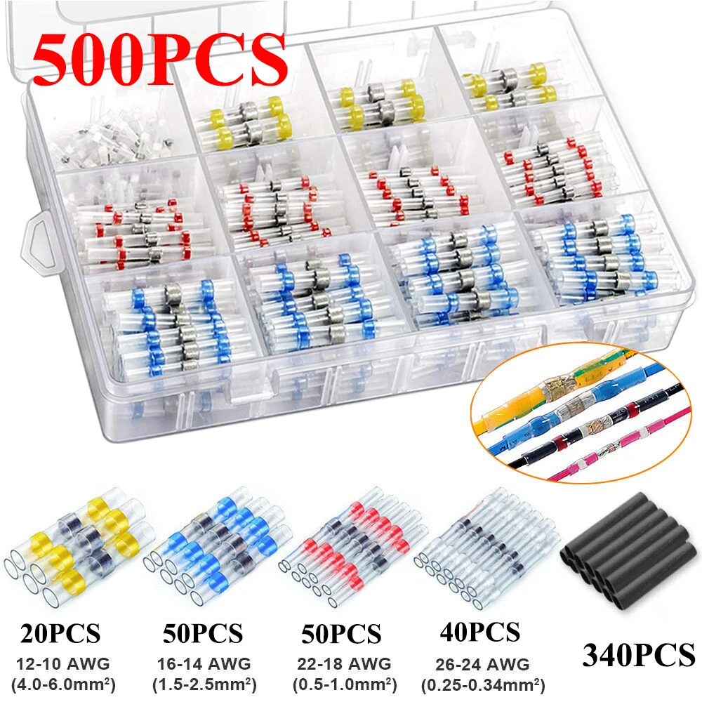 500Pcs 300/600/800 шт провода для пайки Комплект разъемов, терм усадочная стыковые соединители Водонепроницаемый и изолированный Электрический провод терминалы - Цвет: 500Pcs