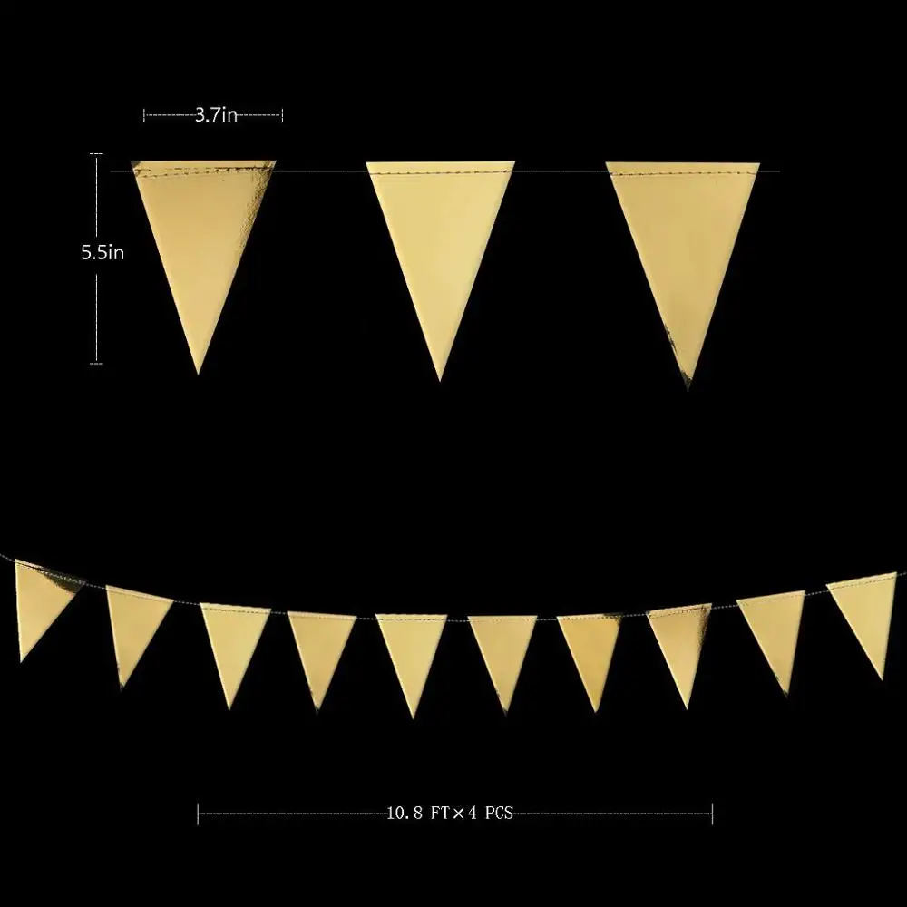 13Ft золотистый и черный Треугольники флаги Бумага Вымпел гирлянды для свадебного