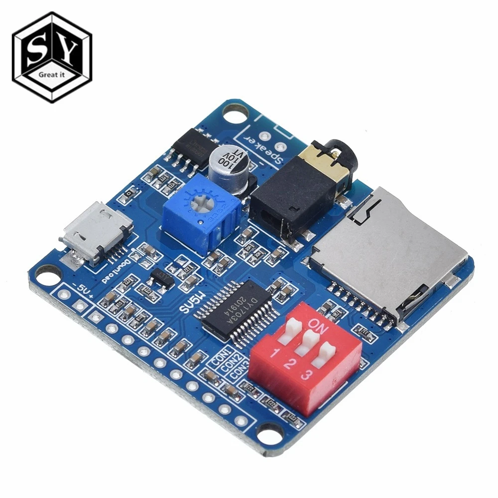 Для Arduino 5W усилитель воспроизведения голоса Модуль MP3 музыкальный плеер SD/TF карта