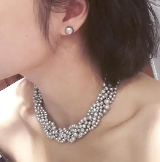 Ожерелье из натурального пресноводного жемчуга серого цвета