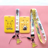 anime pikachu wonder frog seed hanging neck bag children campus card cover pokemon cartoon pvc id holders with lanyard gifts