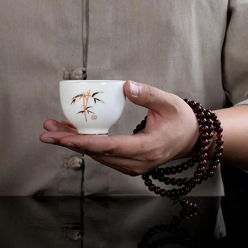 White Porcelain Tea Cup Traditional Chinese Style Pattern Teacup Bowl for Puer Kung Fu Set Accessories Teaware Drinkware | Дом и сад
