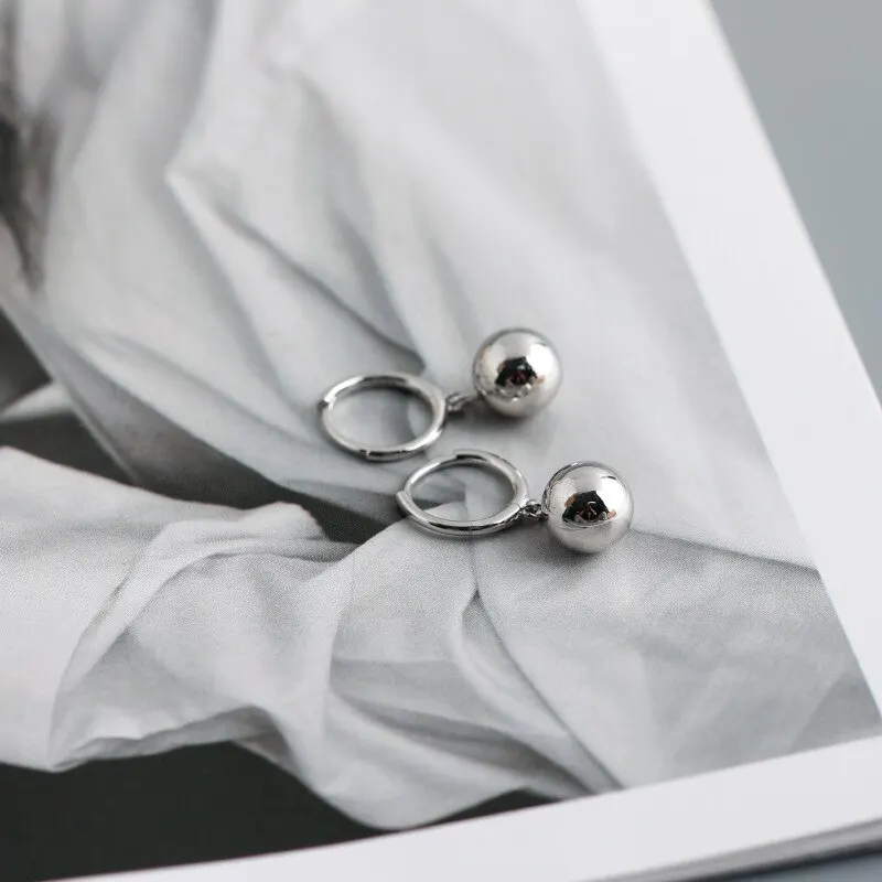 

A00823 Minimalist Real 925 Sterling Silver 8mm Round Bead Pendant Stud Earrings for Women Bohemian Punk Men's Jewelry